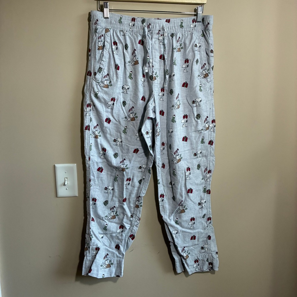 American Eagle Peanuts Snoopy Christmas Lounge Pants M Grey Mens Cotton Blend